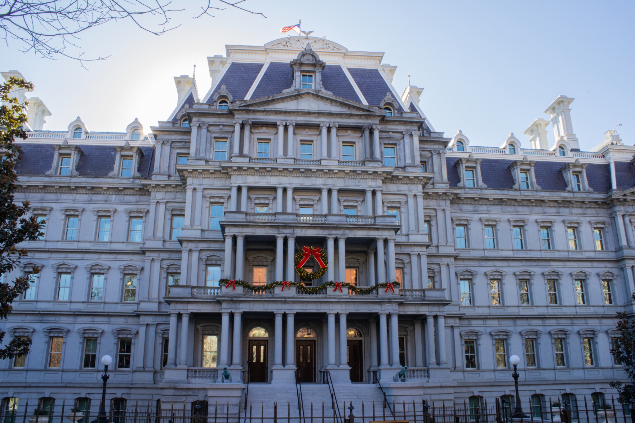 Eisenhower Executive Office Building — holiday garland.